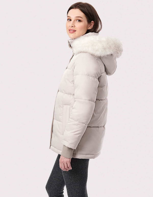 cruelty free and ecofriendly puffer jacket for women with quilted rows made by Bernardo Fashions