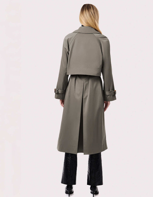 grey classic fit with belt rainy outerwear with stylish collar design and four buttons for closure