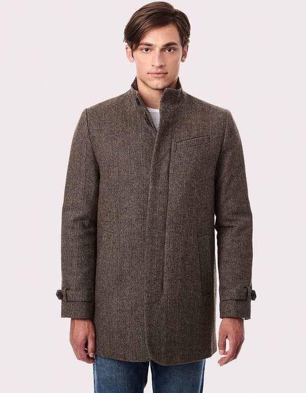 shop online men winter wool coat is warm with sustainable EcoPlume insulation and oversized patch pockets