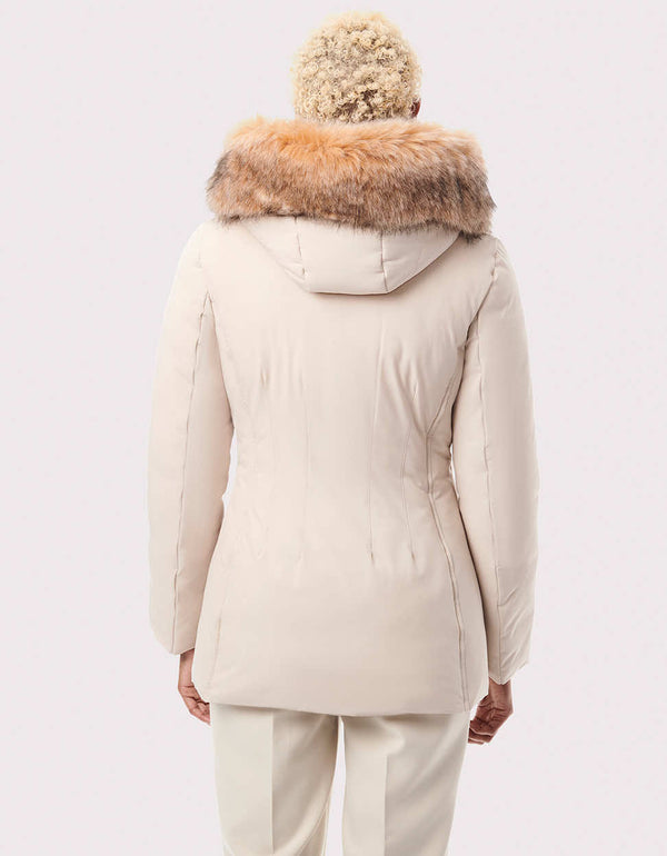 best everyday winter jacket for outdoor activities in white fur design made by sustainable womens clothing