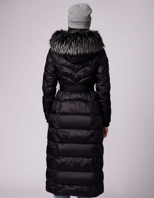 eco friendly shopping online for winter wear in black long faux fur collar design for American and Canadian women