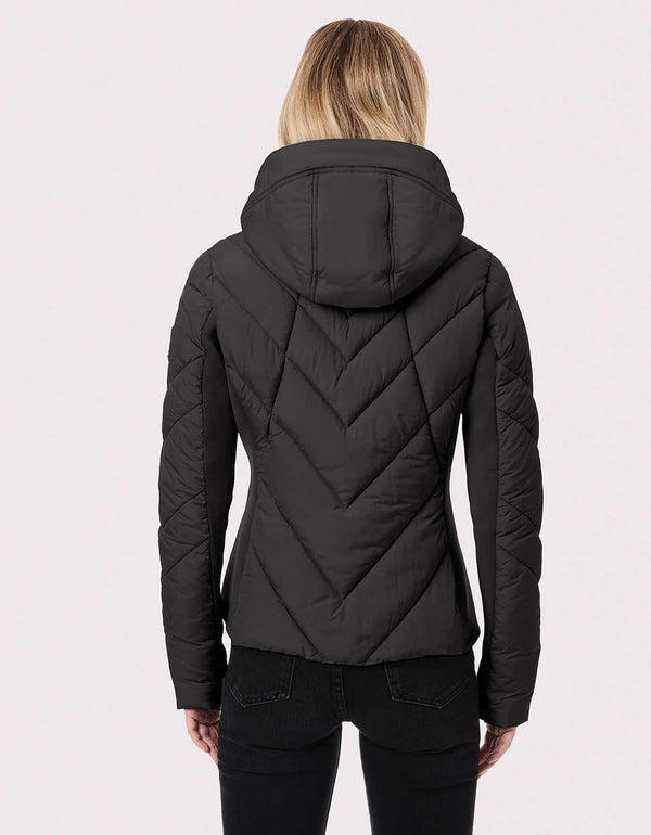 black eco friendly jacket with diagonal or v shaped stitching for US trendsetting fashionistas