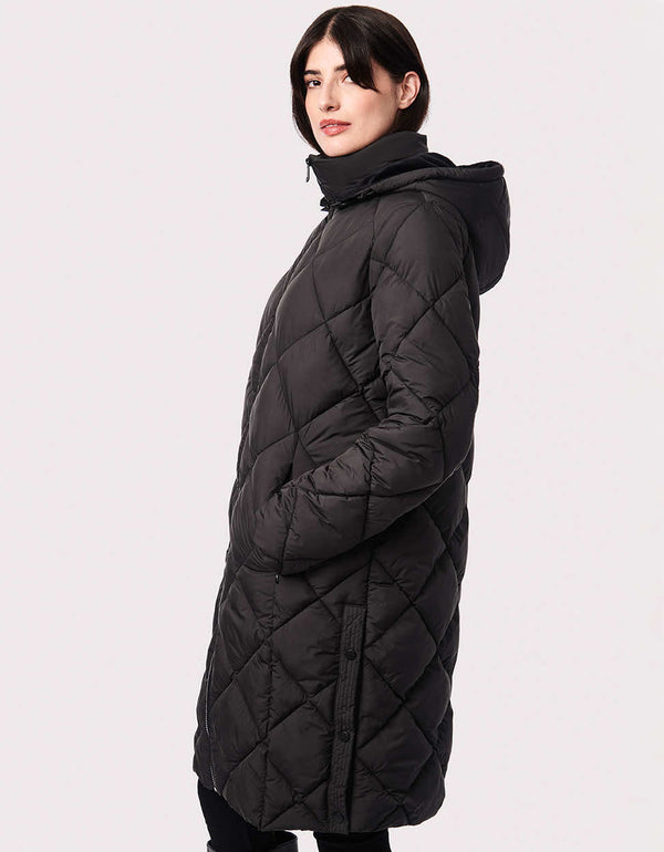 cruelty free puffer walker for sale in a classic mid length fit with chevron quilting and invisible zipper pockets