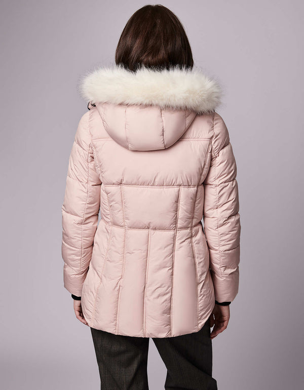cruelty free puffer jacket for womens winter wear on sale with funner collar zipper pockets and knit cuffs