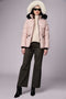 pink puffer jacket for women made from 100 percent recycled polyester and post consumer plastic bottles