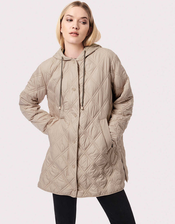 womens relaxed puffer jacket in frappe color with quilted pattern in a oversized hip length fit