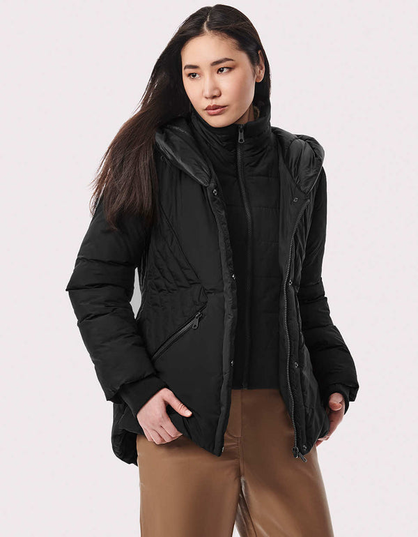 shop at clothing brands for winter offering black puffer jacket on sale made by a sustainable trendy store in the US