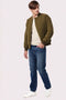 lighweight puffer jackets for men on sale in color green made from recycled post consumer plastic bottles
