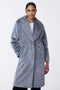 womens grey faux fur coat with a plush texture thigh length design and oversized fit for a chic cold weather outfit