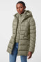 water resistant puffer coat for women in black with a removable bib perfect for the winter time