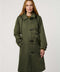 Women’s raincoat with hood, cinched waist, flap pockets, and zip-off hood in a tailored, versatile design.