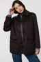 Pennlock Utility Coat for women blending wool-feel knit and faux leather with patch pockets.