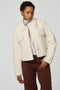 Cropped groove-textured faux fur jacket with button front and flap chest pockets for stylish layering.