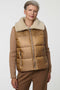 Breck Puffer Jacket combining a puffer body with knit sleeves and faux shearling collar.