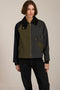 Women's colorblock utility jacket with corduroy collar, zip pocket, and water-repellent fabric