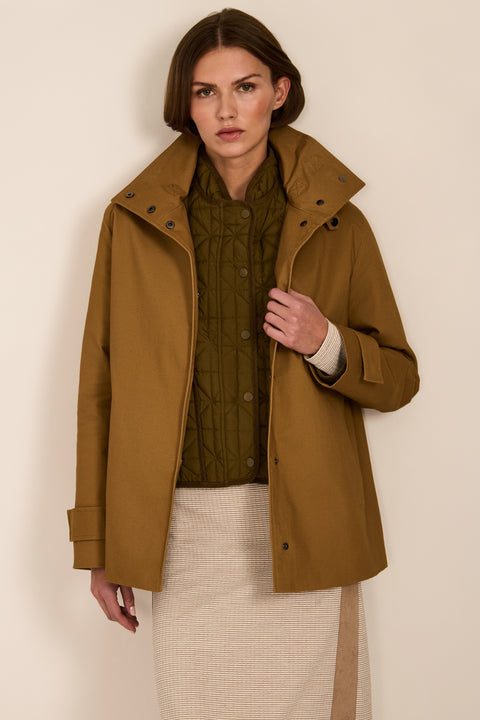 women's twill jacket with buckle collar.