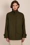 women's twill jacket with buckle collar.