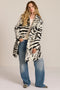 women's tiger print wool coat featuring a streamlined silhouette, pointed collar, concealed front closure and side pockets.