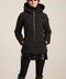 Packable hooded puffer jacket with drawstring hood, recycled insulation, zip pockets and fitted silhouette.