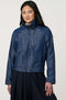 Women’s lightweight spring jacket with a relaxed fit, funnel neck, and open-collar styling option.