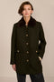 women's wool coat featuring a removable faux fur collar, gold-tone button-front closure and flap pockets.