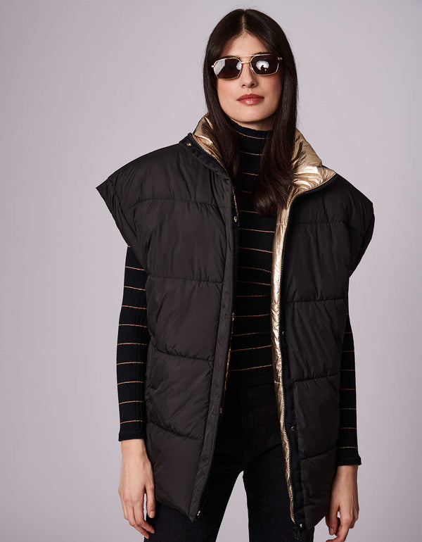 reversible puffer vest for women in black and gold colors for women in the united states