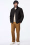mens harbor quilted jacket in black with ecofriendly fill faux suede collar and water resistant design