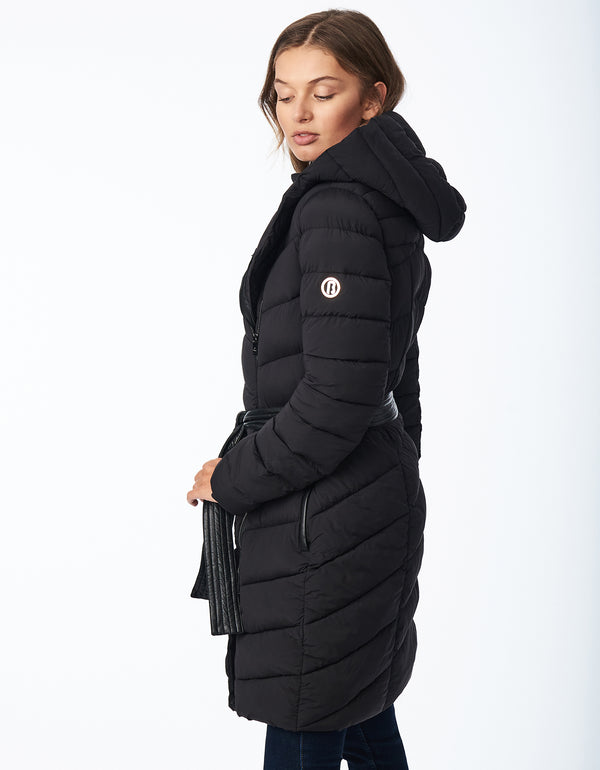 padded jacket for women with zip off vest hand pockets and glossy belt must buy for fall and winter season