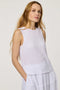 women's white textured sleeveless shell top with matching skirt
