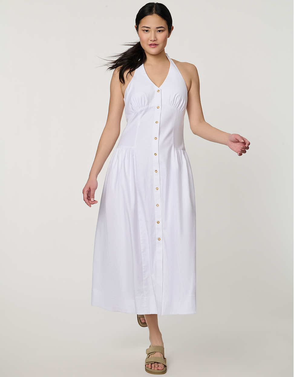Bernardo Linen-Blend Halter Midi Dress