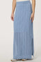 Women's Wave knit maxi skirt in Blue with textured open-knit pattern and side slit.