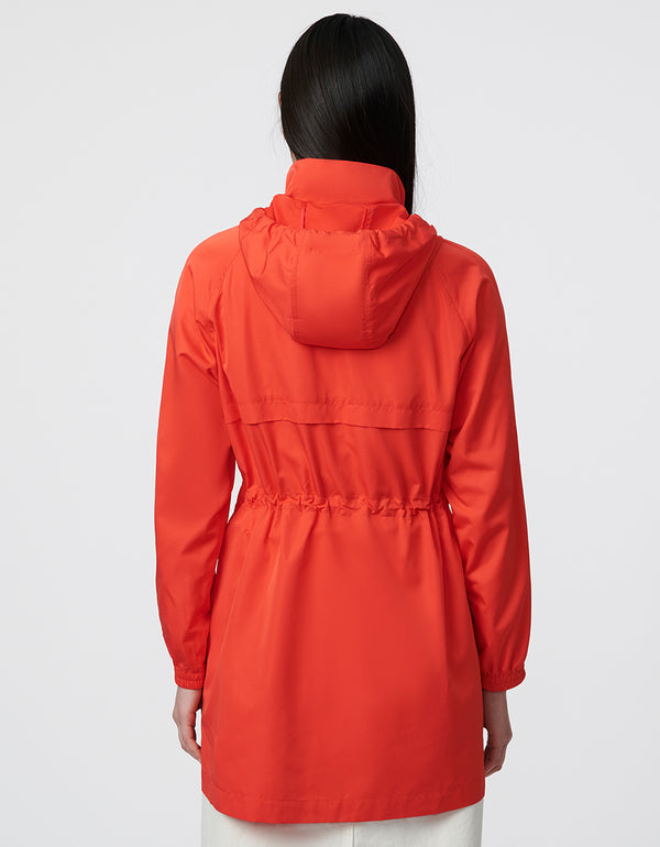 stylish and practical sustainable filler hooded jacket in red for city exploration