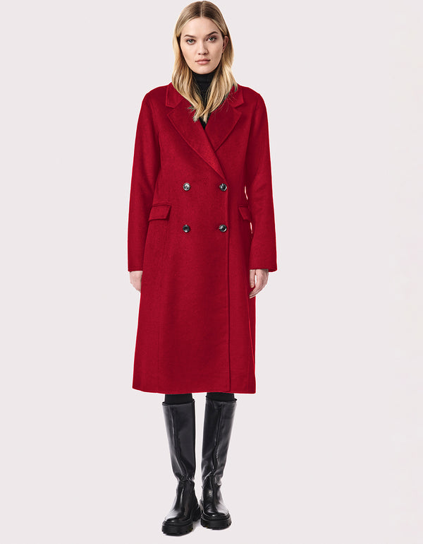 hot attractive long outerwear with a blood red color for well dressed classic go getter ladies