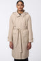 water resistant and lightweight modern trench coat with removable hood for women in taupe for your rainy days