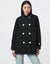 modern womens black short trench coat in classic contrast style ideal for transitional weather