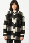 cozy and warm button up knitted black and white checkered shirt with two front pockets for women