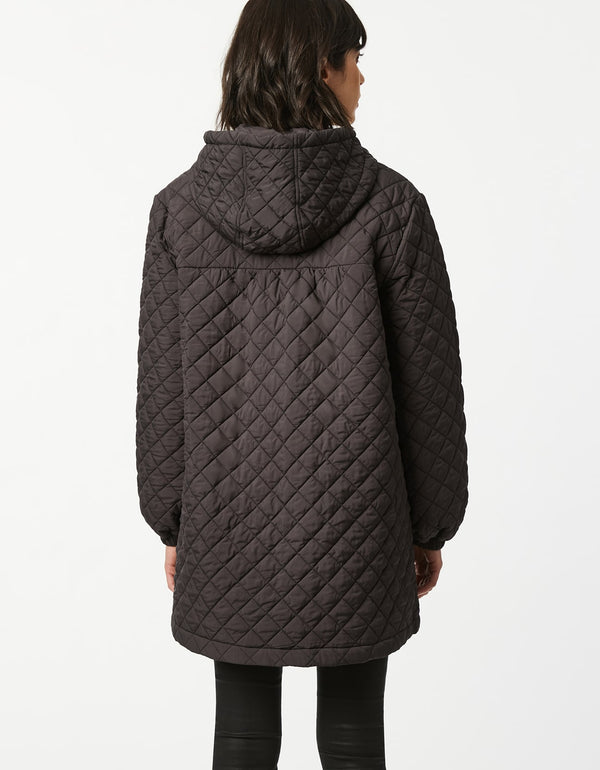 get superior warmth without the bulk with this mid length quilted jacket with oversized fit in dark grey