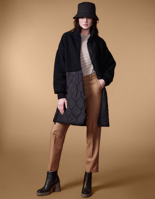 faux fur design on top and quilted puffer coat on the bottom as womens dressy winter coat