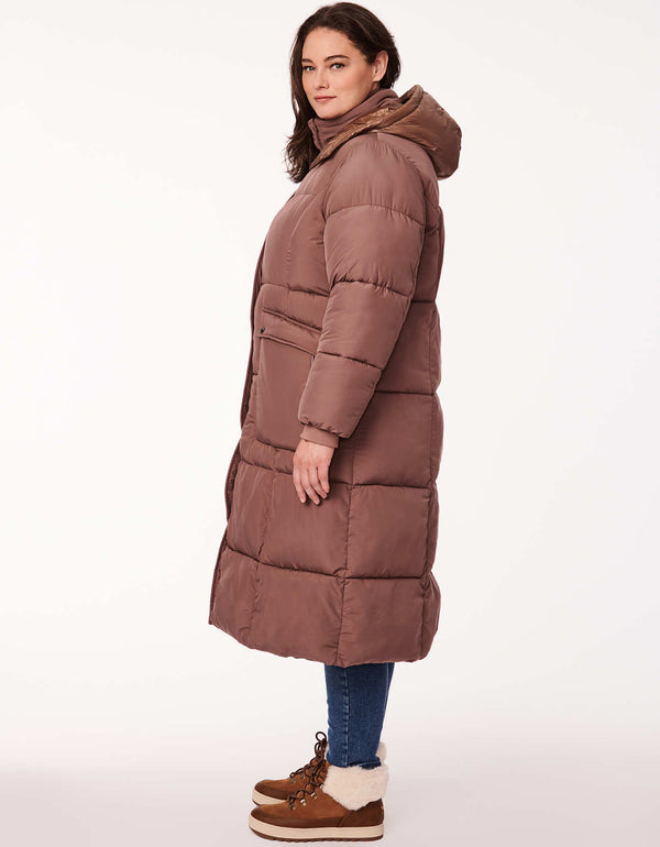 plus size womens brown peppercorn parka for heavy winter with removable hood and side pockets made of environmentally friendly materials