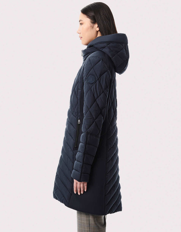hooded padded jacket for women with zip out vest stand collar zip front and on seam slip pockets