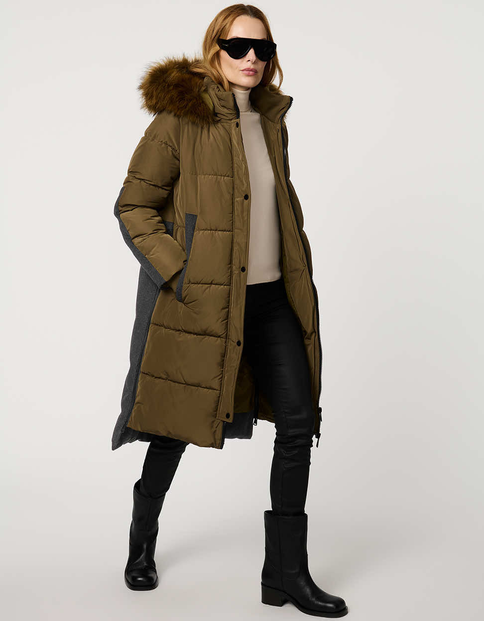 Outdoorsy Wool Combo Puffer Coat - Olivia
