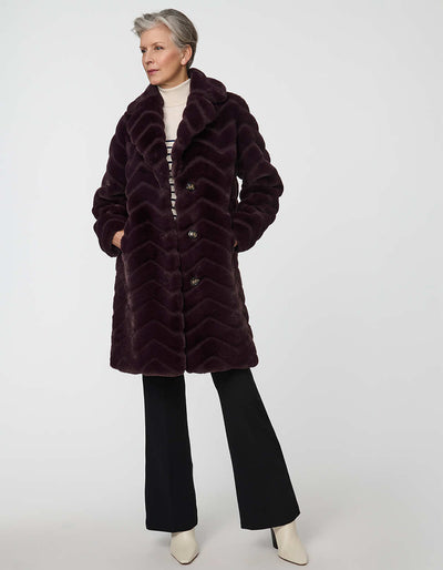 Vegan Fur Coat for Women with Zigzag Seams - Cherrywood