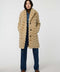 oversized tan vegan fur coat with tonal zigzag seams and angled hand pockets mid length design