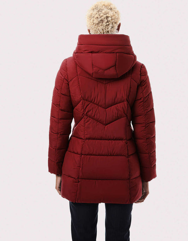 womens red padded jacket for winter and fall that is easy to style with your current clothes