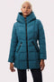 womens astro green puffer outerwear that is insulated with post consumer plastic bottles that warms without bulk 
