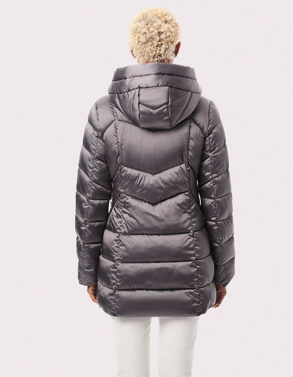 Womens grey puffer clearance jacket with fur hood