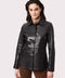 womens flattering jacket made from genuine leather with buttons and zippers on the sleeves