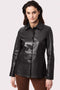 womens flattering jacket made from genuine leather with buttons and zippers on the sleeves
