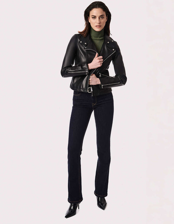 edgy jacket made all from genuine leather great for motorcycle rides for ladies in the United States and Canada