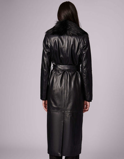 RSVP Leather Faux Fur Long Coat - Black - Bernardo